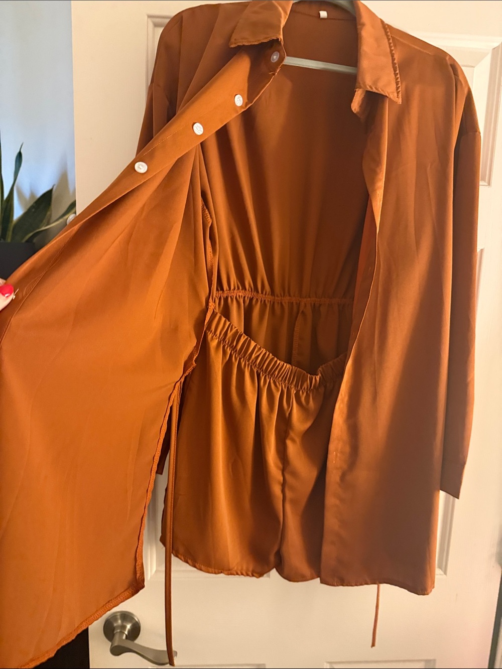 Rust-Brown Button Front Romper - Picture 2 of 5